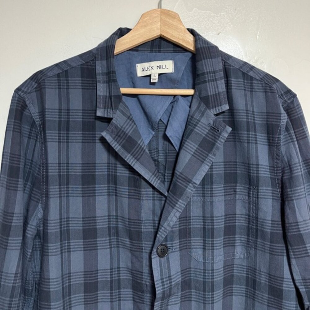 Alex Mill Plaid Blazer Jacket L – Navy Gray Cotton Workwear Style - Picture 3 of 10